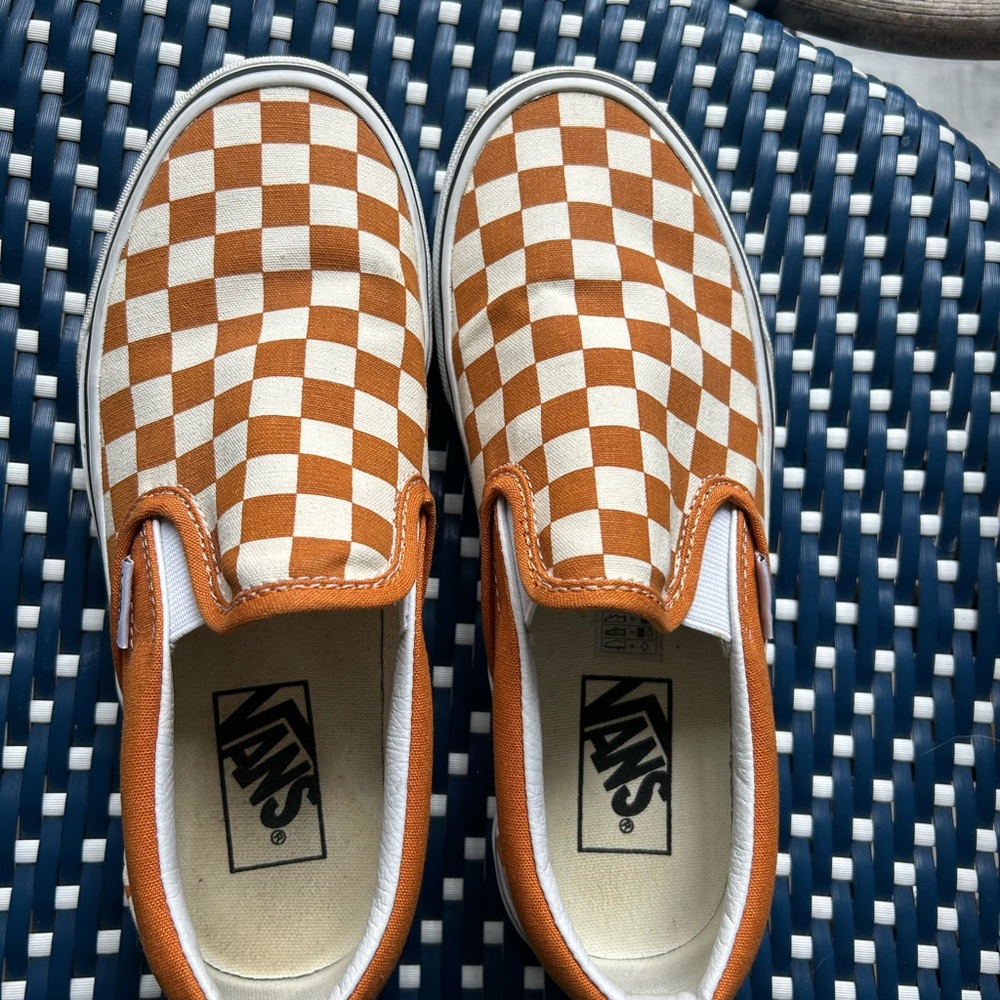 Vans Orange and White Slip-On Sneakers